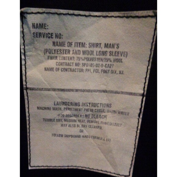 DSCP Military Long Sleeve Black Shirt Sz 19x36SL Men's Poly/Wool - Picture 3 of 5